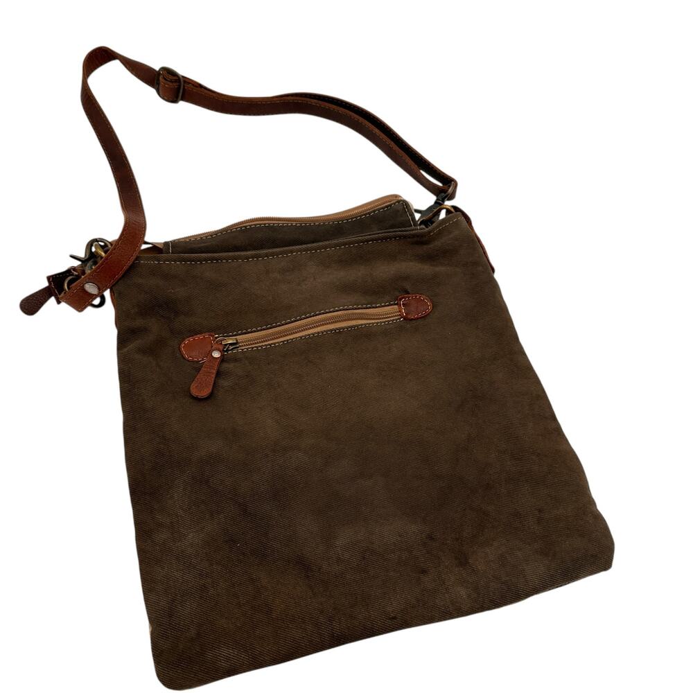 Myra Bags Leather & Canvas Voyager Shoulder Bag Purse